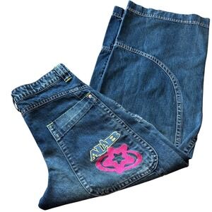 Vintage Y2K ALAB Wide Leg Jeans Rave Baggy Blue Denim Jnco Style Womens 8